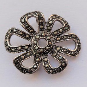 Sterling Silver 925 Marcasite Flower Floral Pin Brooch